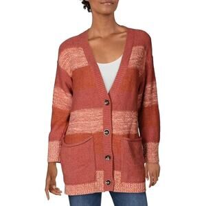 Free People Southport Beach Coral Orange Striped Cardigan Sweater Women's XS